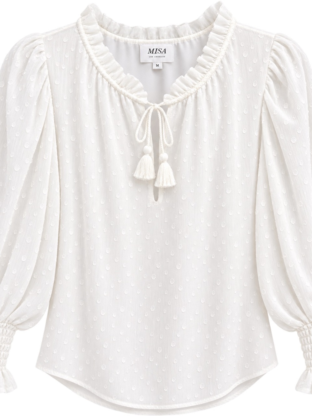 Misa Los Angeles White Swiss Dot Peasant Top